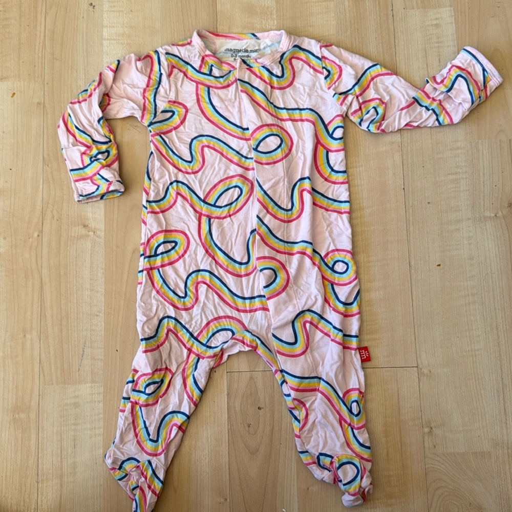 Magnetic Me Pink Rainbow bodysuit footed baby infant coverall onesie | 0 - 3 mos
